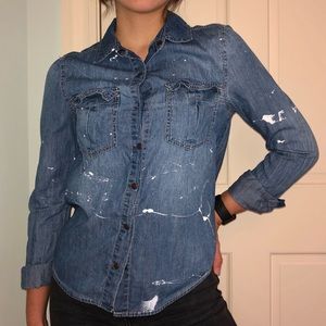 Denim Button-Up, with Paint Splatter Details